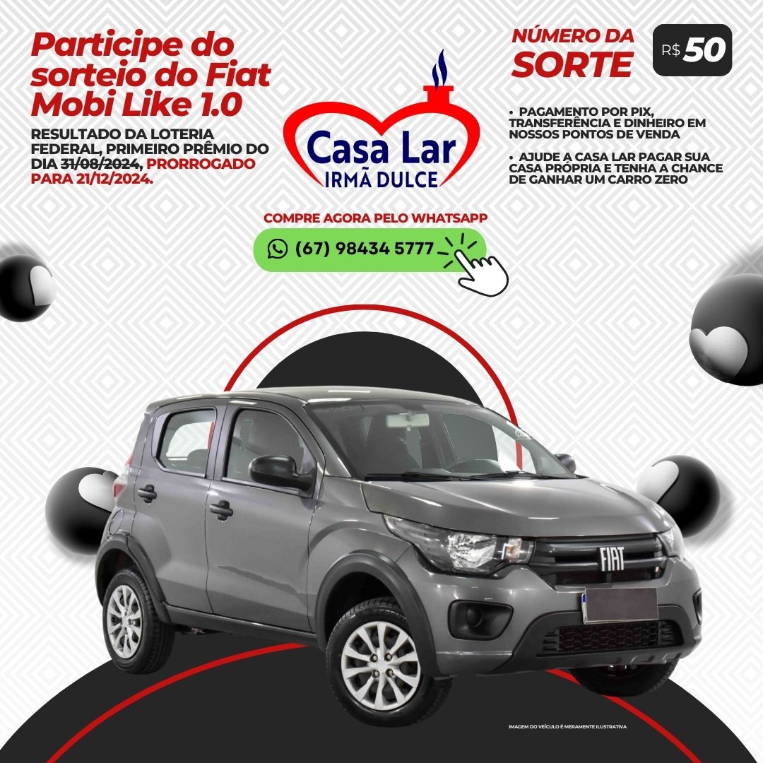 Casa Lar Lions - Sorteio do Fiat Mobi Like 1.0 - 2024 (1080x1080) Prorrogado